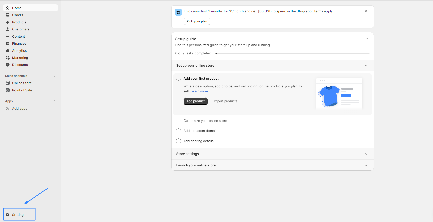 Log in to the store admin panel as the owner.